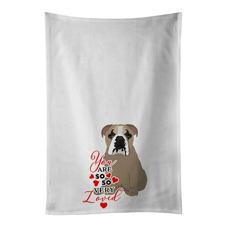 

English Bulldog Lilac Tricolor so Loved White Kitchen Towel Set of 2 19 in x 28 in