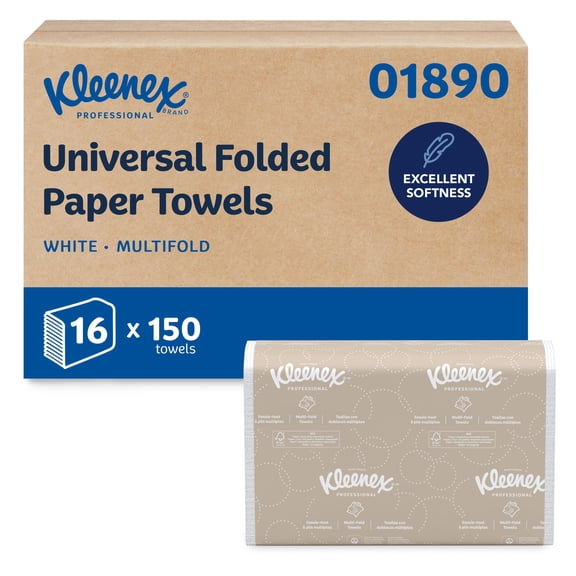Kleenex Professional Universal Multifold Paper Towels, Bulk (01890), Absorbency Pockets, 9.2" x 9.4" Towel, White (150 Sheets/Pack, 16 Packs/Case, 2,400 Sheet Total)