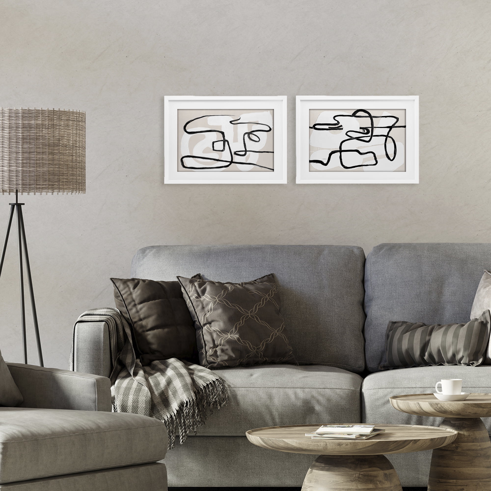 Stupell Industries Neutral Twists & Turns 2 Piece White Framed Print Under Glass Set, design by Lanie Loreth