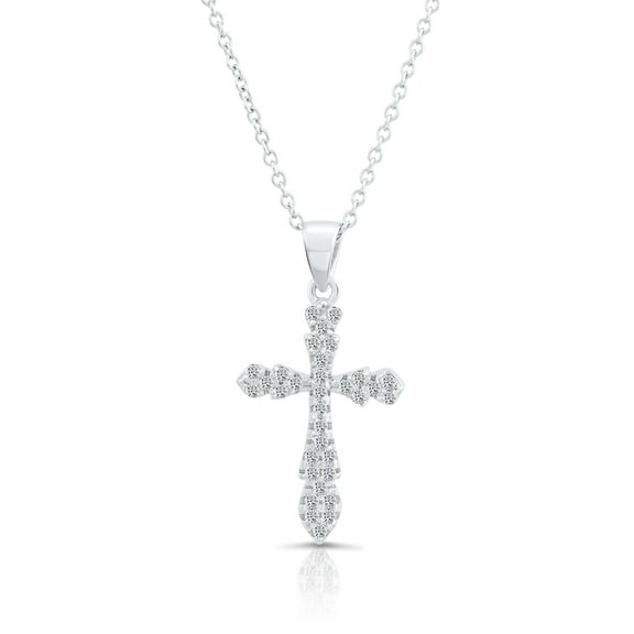 Tilo Jewelry 925 Sterling Silver Cross Charm Pendant Necklace with Cubic Zirconia CZ Stones | 18 Inch | Women & Unisex
