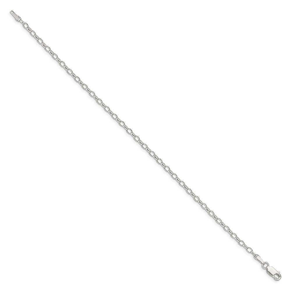 Finest Gold Sterling Silver 2.5 mm Oval Fancy Rolo Chain Anklet