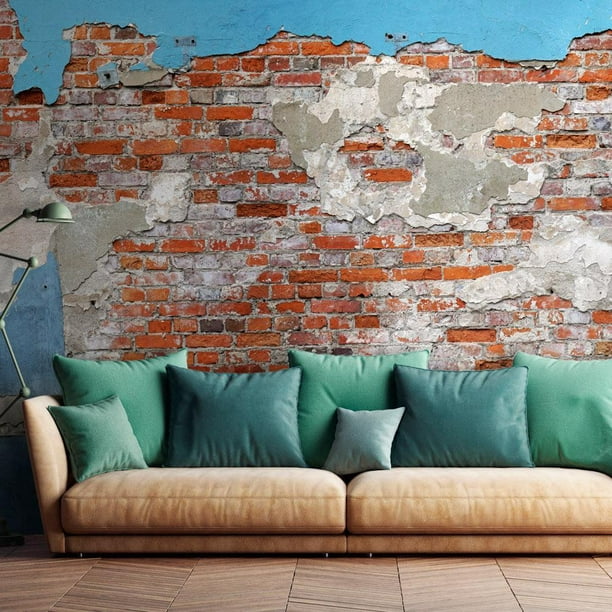Tiptophomedecor Peel and Stick Wallpaper Wall Mural Brick Wall With Blue Plaster Removable