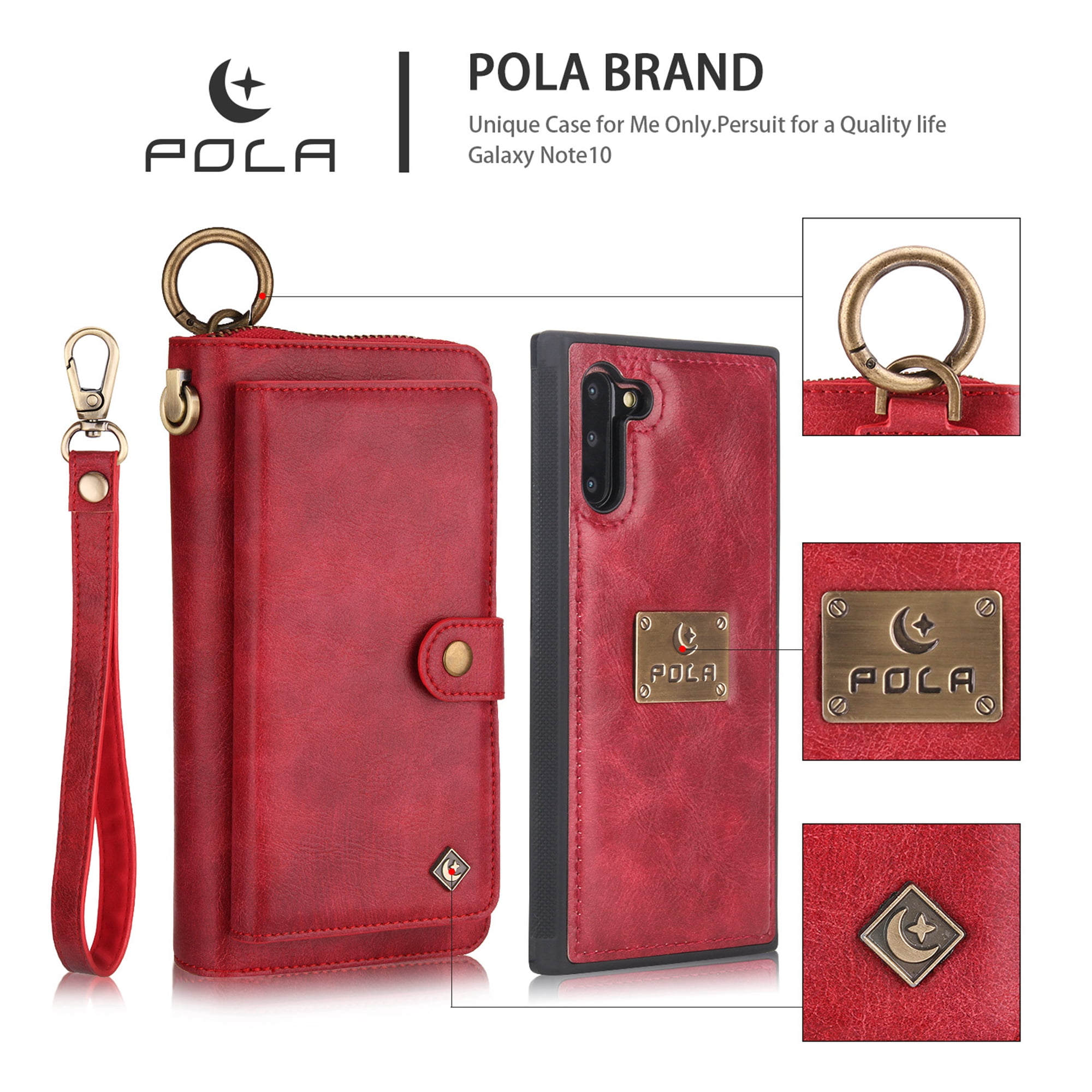 Samsung Galaxy Note 10 6.3 inch Wallet Detachable Case, Dteck Zipper Purse Phone Case Multi-functional Folio Flip Leather Removable Magnetic Back Cover For Samsung Galaxy Note10,Red