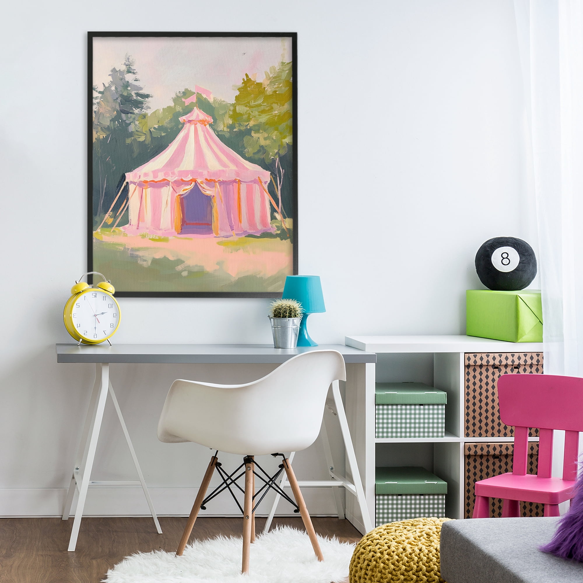 Stupell Industries Pink Circus Tent in Meadow Black Framed Giclee Art, design by The Prints Vibe