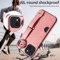 thumbnail image 6 of for iPhone 15 Wallet Case with Card Holder, Hand Wrist Strap Loop Holder Kickstand, Finger Grip Ring Buckle PU Leather Double Buttons Shockproof Cover for iPhone 15, Pink, 6 of 10