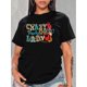 thumbnail image 1 of Women's Funny "Crazy Chicken Lady" Glasses & Leopard Print Lettering Casual Round Neck Short Sleeve T-Shirt, 1 of 7