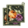 thumbnail image 1 of Maison d' Hermine Pumpkin Garden - Dark Green 100% Cotton Set of 2 Pot Holders with Loop Heat Resistant for BBQ | Cooking | Baking | Grilling | Microwave | Barbecue | Autumn/Winter (8 Inch by 8 Inch), 1 of 3