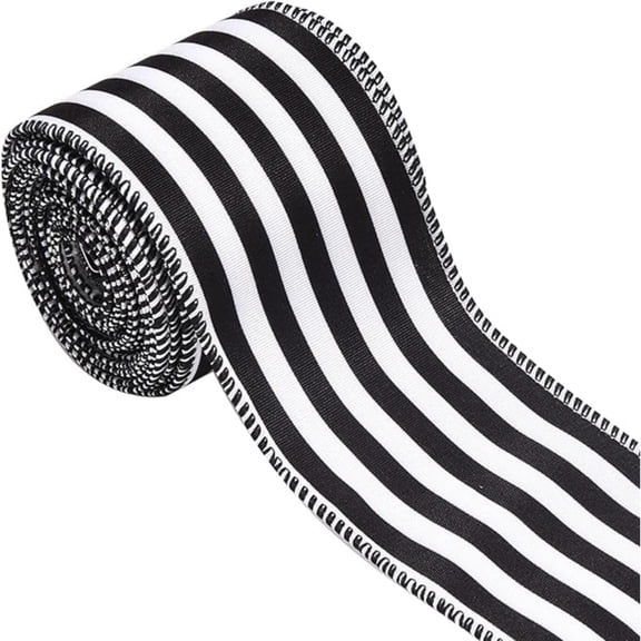 Black and White Striped Ribbon Polyester for Christmas, Birthday Parties 11 Yard