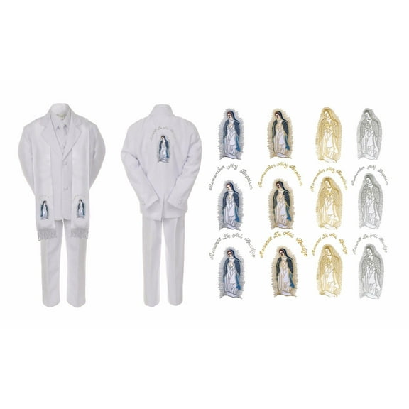 Baby Boy Christening Baptism White Suit Mary Guadalupe Maria On Stole Back Sm-7