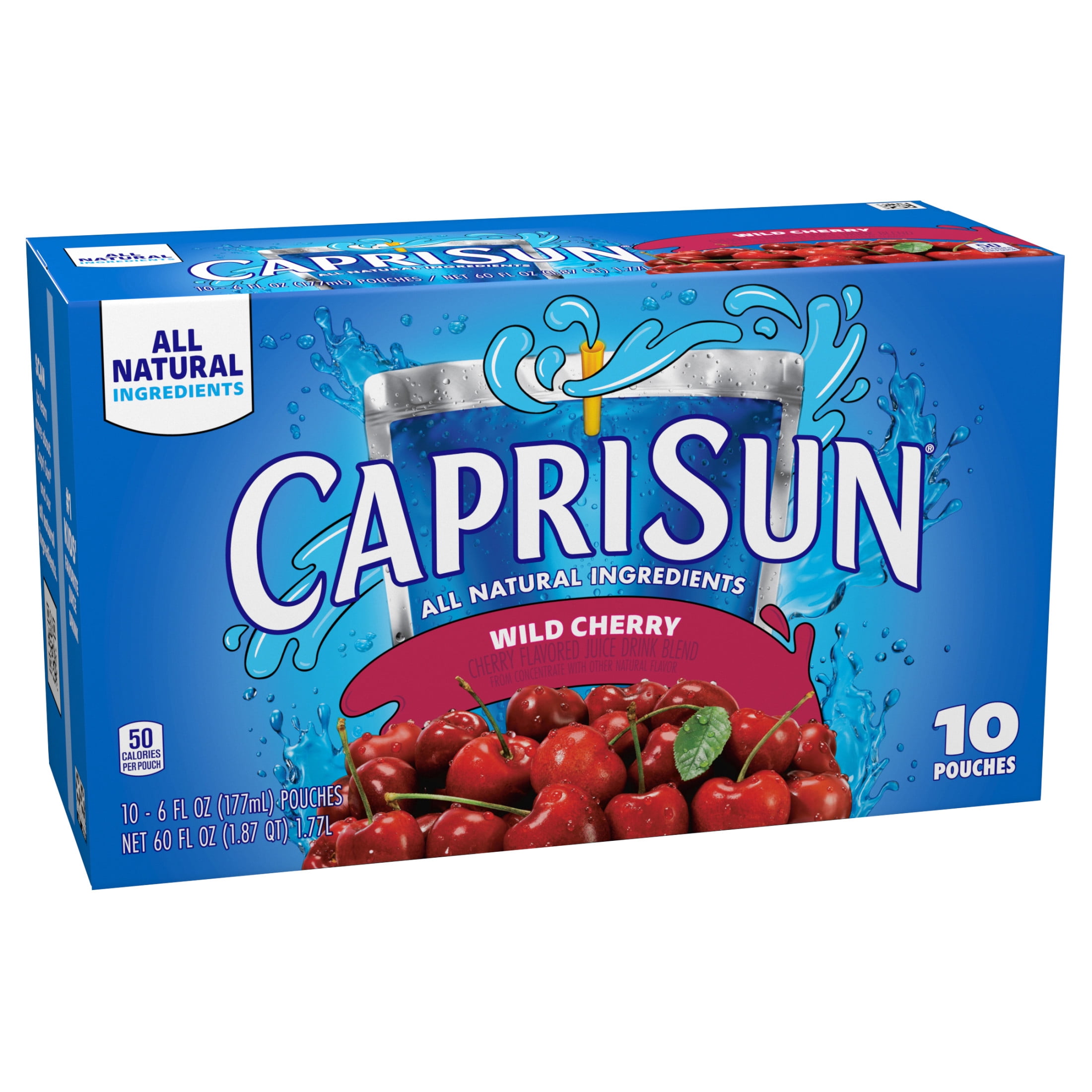 Capri Sun Flavored with Other Natural Flavor Juice Drink Blend, 10 Pouches, for School Lunches and On-the-Go Hydration, Wild Cherry, All Natural Ingredients, 6 fl oz