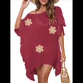 thumbnail image 2 of Traje de Baño de Playa Holgado y con Volantes de Color Liso para Mujer Rojo Talla Única, 2 of 8