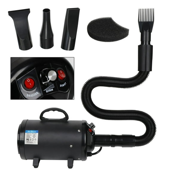 ZENSTYLE Durable Pet Hair Dryer Quick Blower Heater w/ 4 Nozzles for Dog & Cat Portable Black
