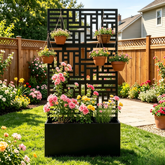 Zimtown 71'' Outside Raised Garden Bed with Drainage Holes, Free-Standing,for Vine Climbing Plants and Flowers, Black
