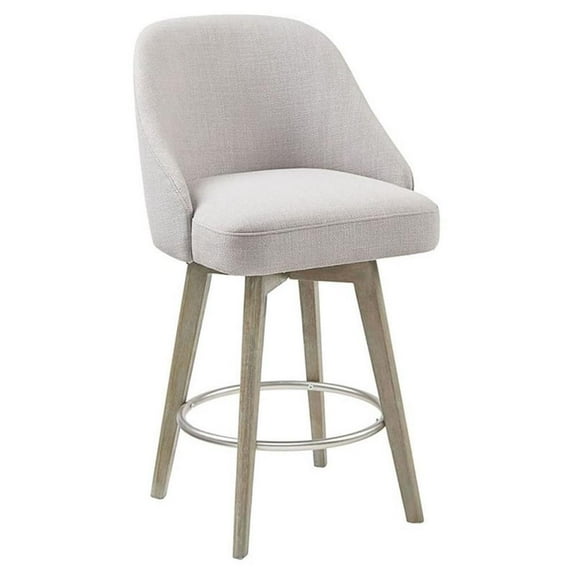 Maklaine 25.75" Transitional Fabric and Solid Wood Counter Stool in Gray