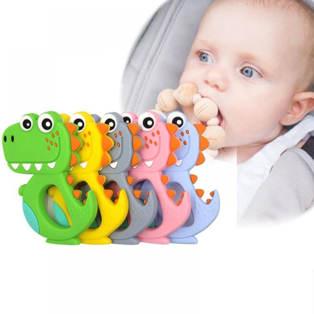 Baby Babies Teething Ring Dinosaur Pink Personalised Silicone Teether BPA Free 