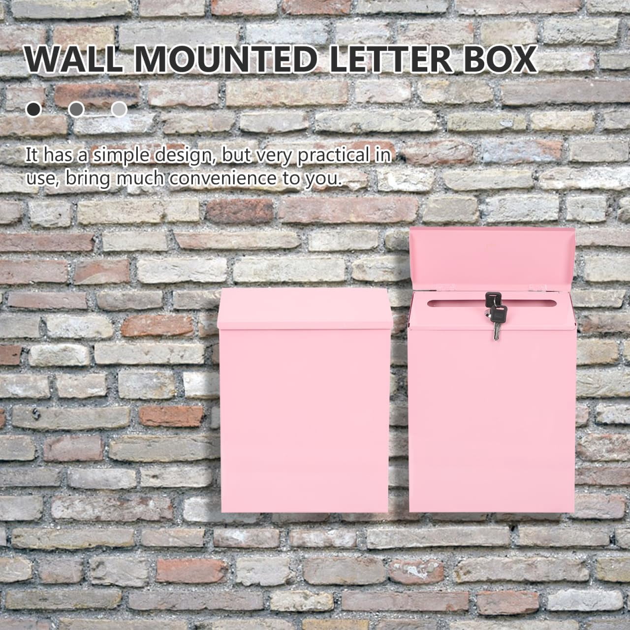 ABCISI Wall-Mounted Mailbox with Lock, Anti-Theft Drop Box  for Letters Envelopes Newspapers, Multi-Function Suggestion Box, Large Capacity Sturdy Mail Box for Home & Office, 9.1” x 2.4” x 11.8”,Pink