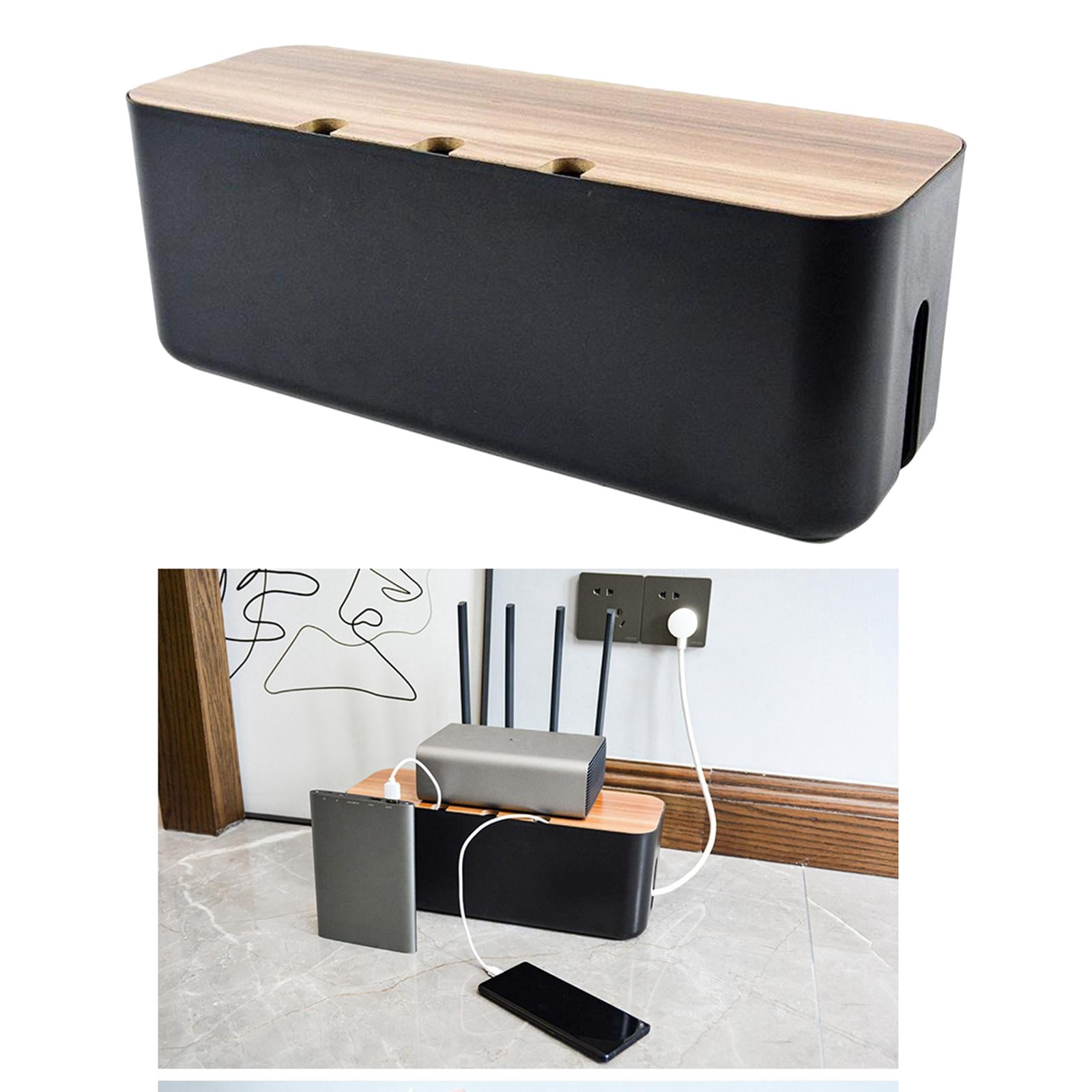 Nishiyuenyi Cable Management Box, 11x4x4.5", Wooden Lid, Cord Organizer for Home/Office/Kitchen Black
