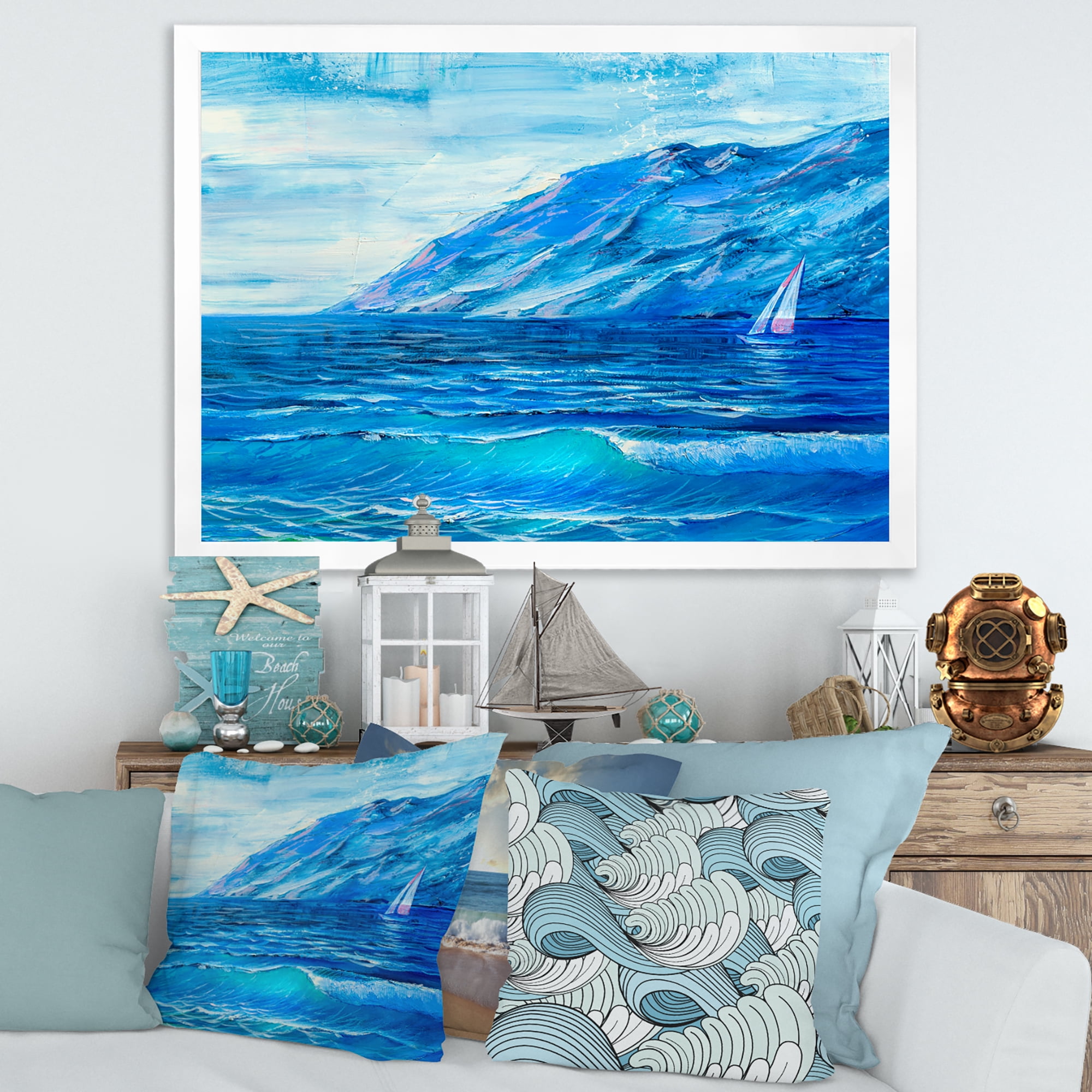 Designart 'Sunrise Glow On The Sea Waves II' Nautical & Coastal Framed Art Print