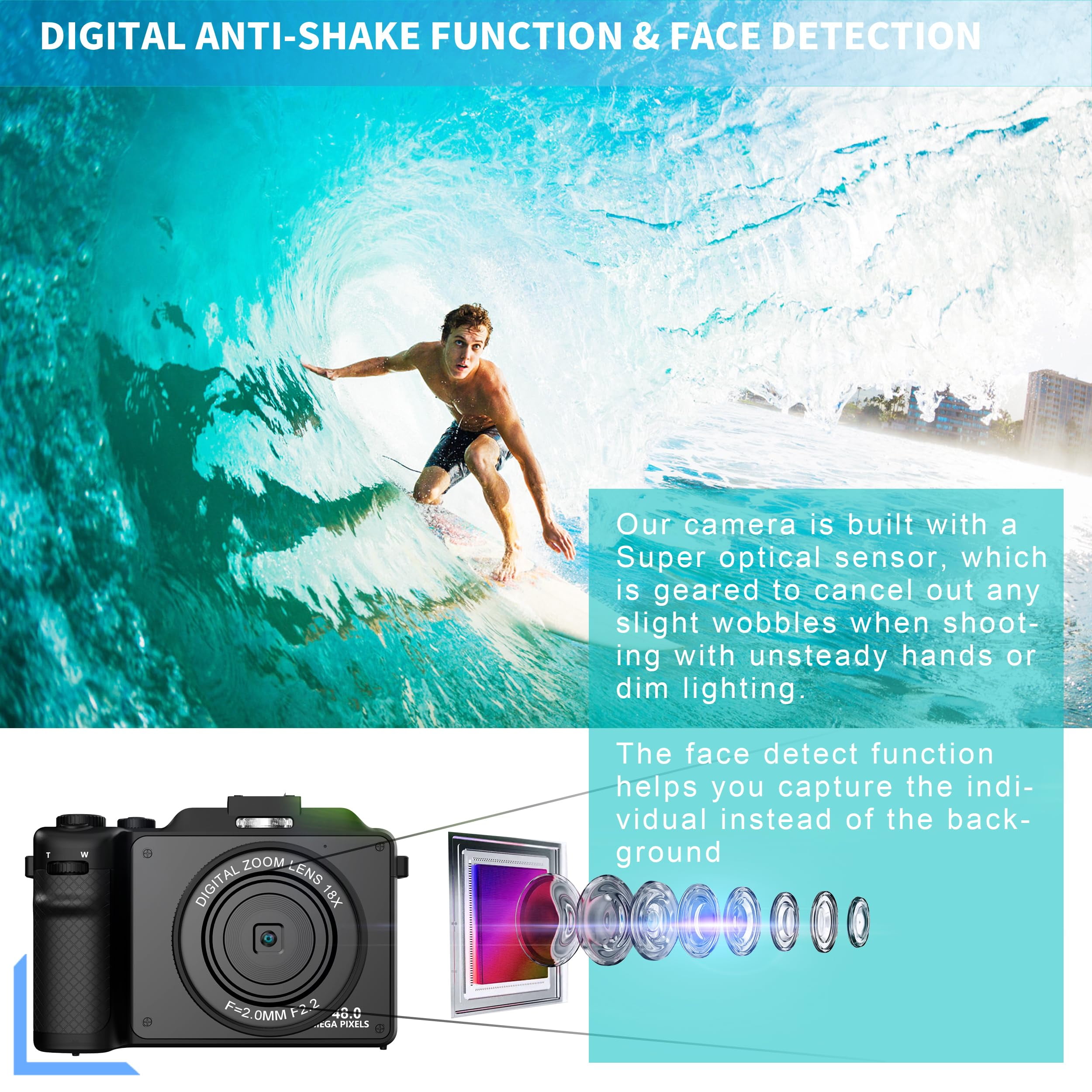 4K Digital Camera for YouTube 48MP Digital Cameras for Photograph Vlogging Camera with WiFi, 32G TF Card, Autofocus, Built-in 8 Color Filter