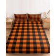thumbnail image 2 of Queen Size Fitted Sheet Set - Black Orange Plaid 3 Piece Bedding Sets 16" Deep Pocket Fitted Sheet with 2 Pillowcases, Farmhouse Buffalo Check Gingham Brushed Microfiber Hotel Luxury Bed Sheets, 2 of 9