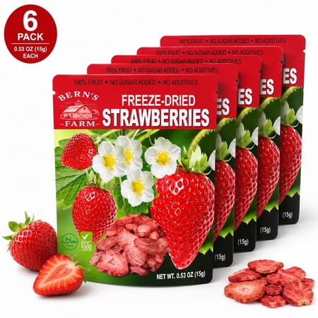Freeze-Dried Widely Grown Strawberry Bags of 6, 0.53oz Each – Gluten-Free, Crispy & Delicious On-the-Go Snack (No Sugar Added)