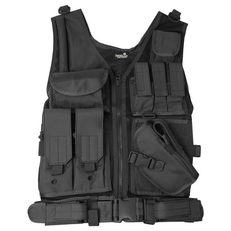 Lancer Tactical Cross Draw Magazine and Pistol Holster Adjustable Vest with (Best Cross Draw Tactical Vest)
