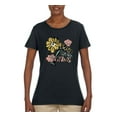 thumbnail image 2 of Wild Bobby Worship While You Wait Sunflower Pink and Yellow Inspirational/Christian Women Graphic Tee, Black, XX-Large, 2 of 6
