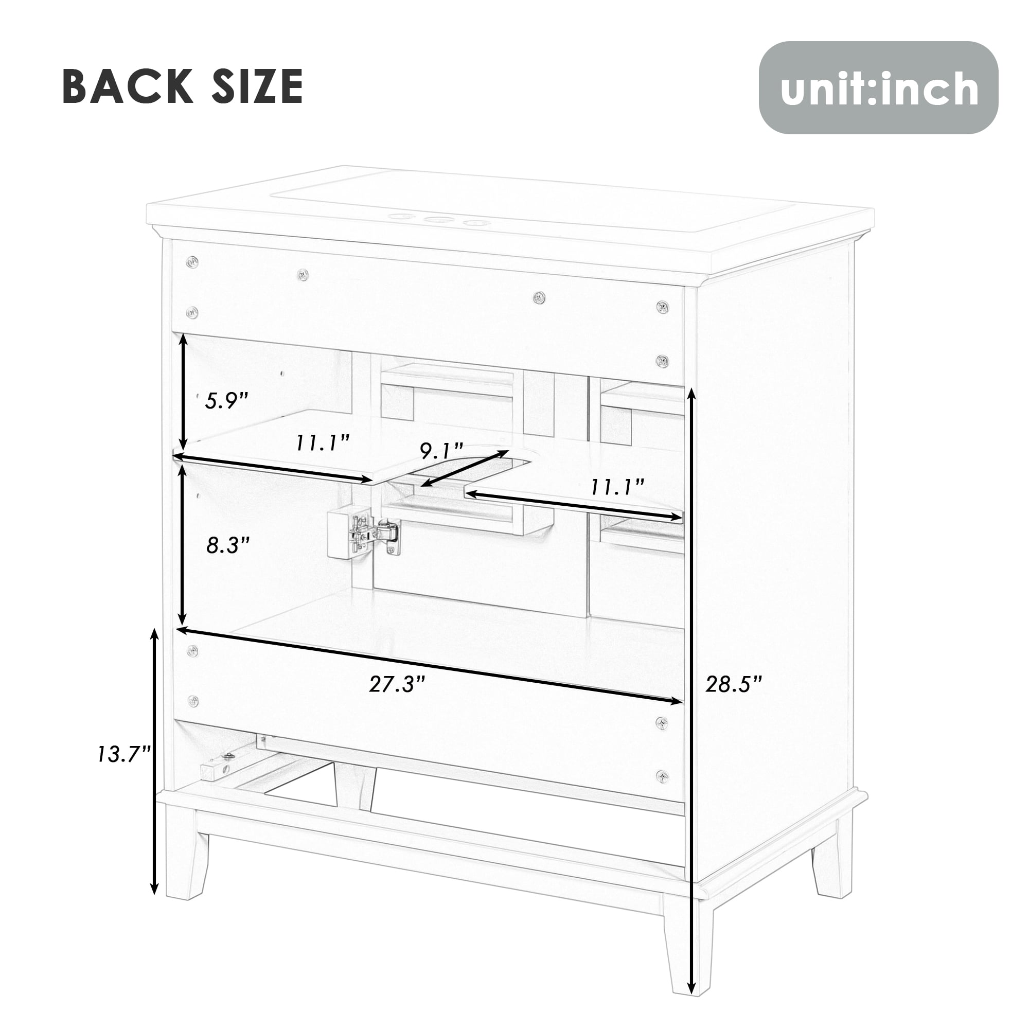 Harper & Bright Designs 30" Bathroom Vanity with Sink Combo, Multi-functional Bathroom Cabinet with Doors and Drawer, Solid Frame and MDF Board, Grey