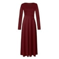 thumbnail image 4 of Yuzhih Maxi Dress for Women Casual Long Sleeve Crew Neck High Waist Flowy Long Dress Solid Color Loose Flowy Fall Dress, 4 of 5