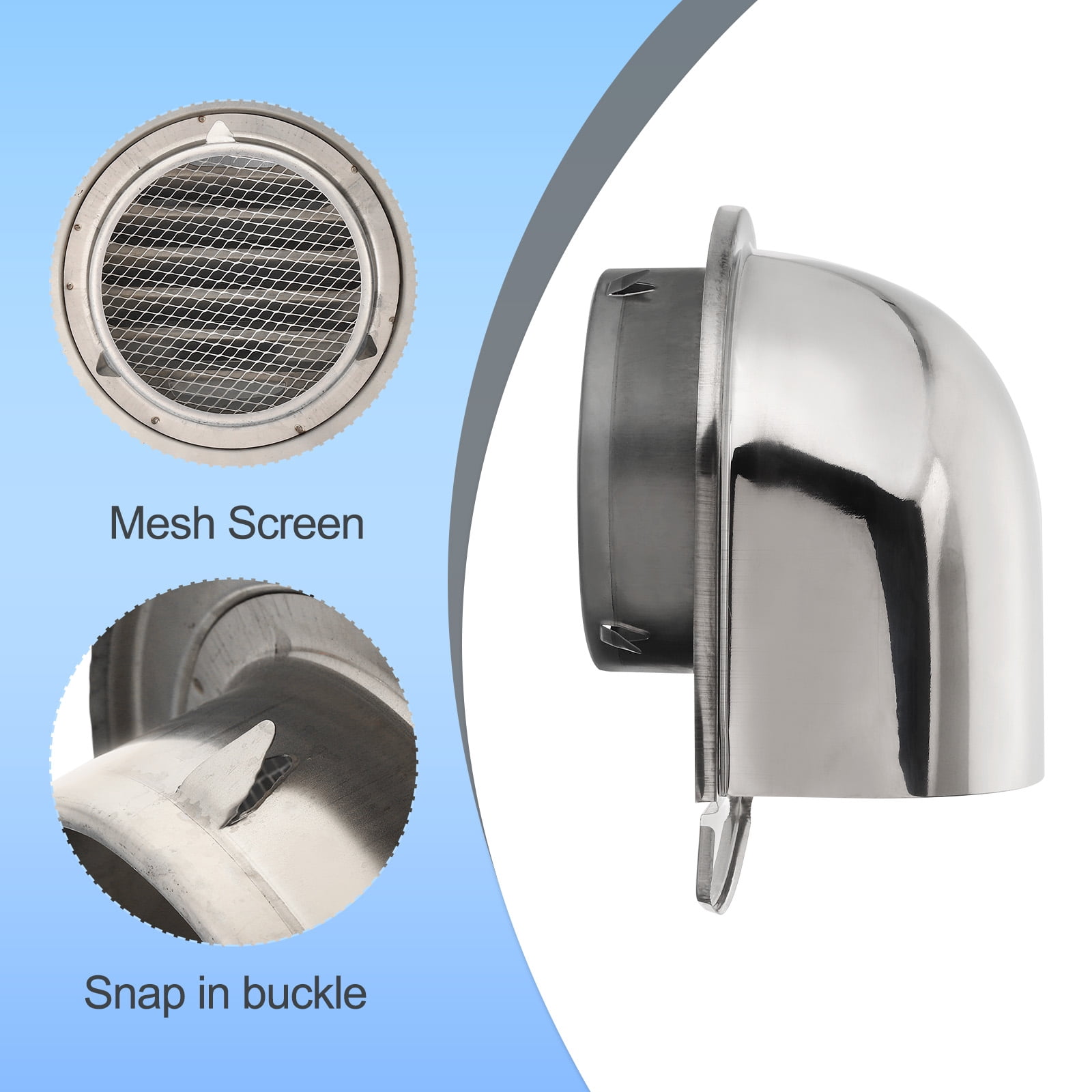 Uxcell 6" Exhaust Air Vent Cover Exterior Wall Vent Outlet Grille Louvered Duct Ventilation Cap with Mesh Silver