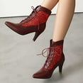thumbnail image 2 of Women's Fashion Kitten Heel Lace Up Ankle Boots Pointed Toe Glitter Sequins Winter Fall Leather Dressy Combat Booties Red Size 6.5, 2 of 6