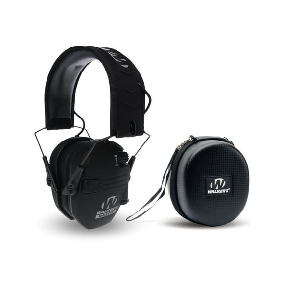 Walker's Razor Slim Quad Electronic Earmuffs with Bluetooth Technology (Black) Bundle with Walker's Shooting Hearing Protection Case (Black) (2 Items)