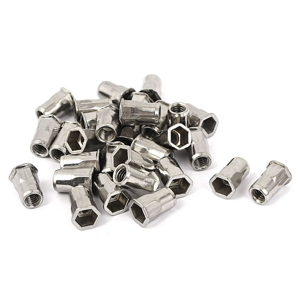 M4 Hex Flat Head Rivet Nut Insert Nutsert Silver Tone 30pcs Walmart