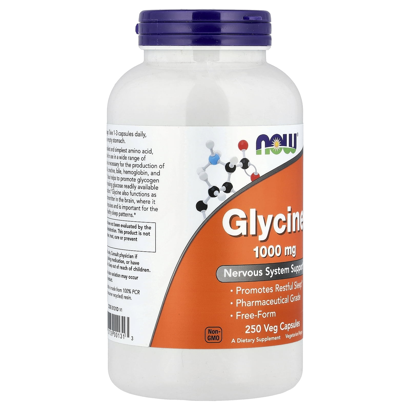 NOW Foods Glycine, 1,000 mg, 250 Veg Capsules