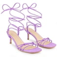 thumbnail image 2 of BLISSFUL STEP Women's Heels Knot Lace Up Strappy Square Toe Kitten Heel Sandals  Purple 6, 2 of 7
