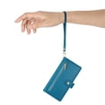 thumbnail image 6 of For iPhone 16 Pro 6.3-inch Wallet Case for Women Men Multi-Card Slots Zipper Pocket Lanyard Strap Wristlet Leather Phone Case,Blue,For iPhone 16 Pro, 6 of 7