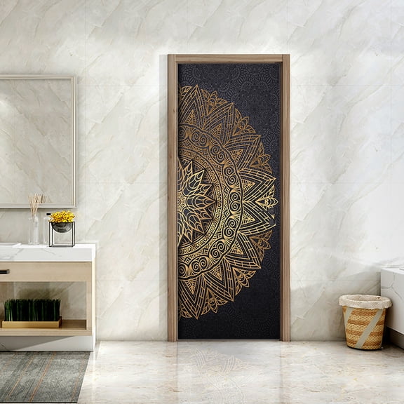 Vintage Art Self Stick Vinyl Door Mural Sticker, Peel and Stick Removable Refrigerator Wrap Decal, Noble Mandala Wall Sticker