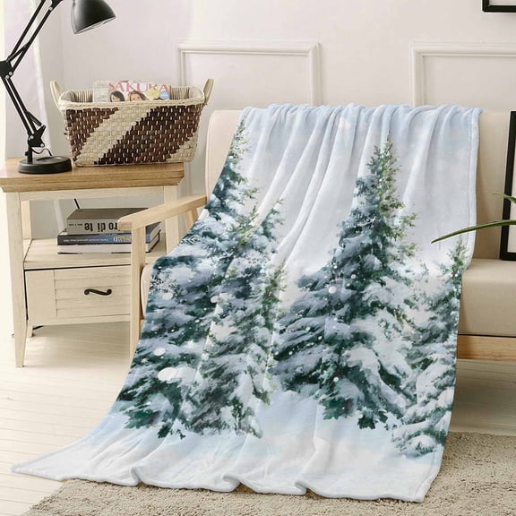 Christmas Tree Throw Flannel Blanket 60x80In Winter Snow Scene Pine Trees Forest Farmhouse Super Soft Cozy Bed Blanket, Lightweight Plush Fuzzy Bed Throw for Bedroom Sofa Couch Living Room