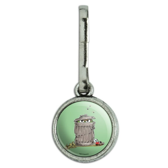 Sesame Street Trash Can Oscar the Grouch Antiqued Charm Clothes Purse Suitcase Backpack Zipper Pull Aid