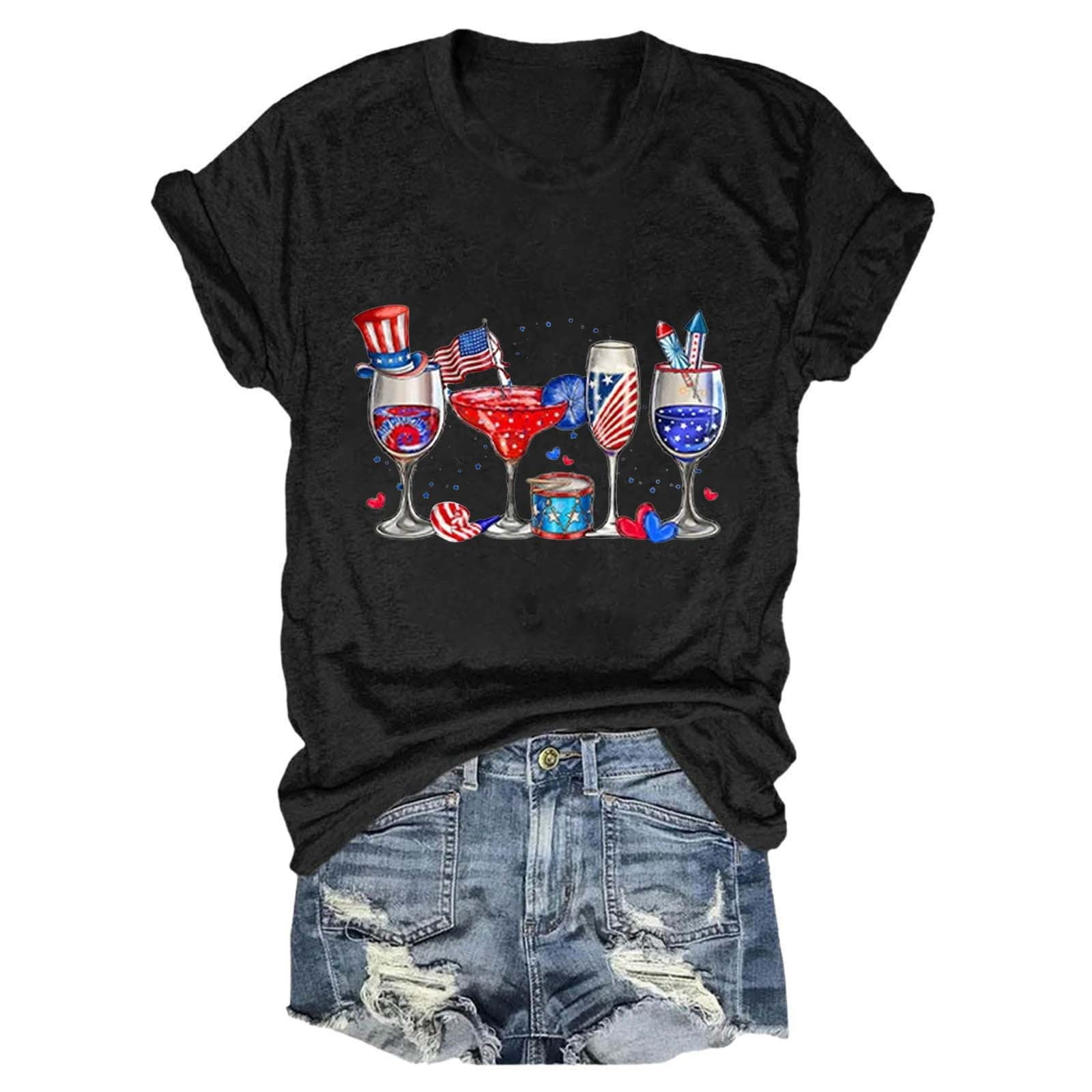 HEILAU Independence Day Shirts for Women American Flag Graphic Tees Happy  4th Of July Wine Glasses USA Drinking Party T Shirt Patriotic Tops -  Walmart.com