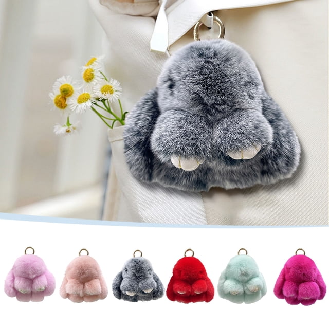 Meitianfacai Handmades Soft Bunny PomPom Charmss Bunny Car Key Chain Pendant