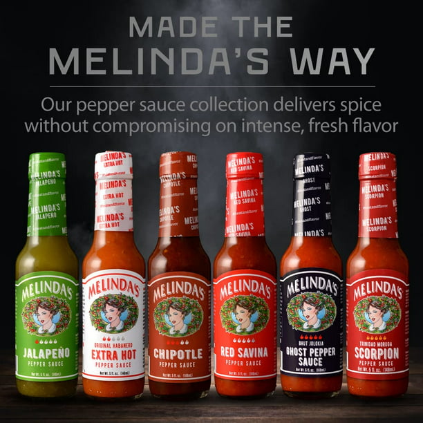 Melinda's Pepper Sauce Challenge Collection - Extra Spicy Gourmet Hot Sauce Gift Set with Variety of Chile Peppers - Includes Jalapeño, Extra Hot Habanero, Chipotle, Red Savina, Ghost, 5 - Walmart.com
