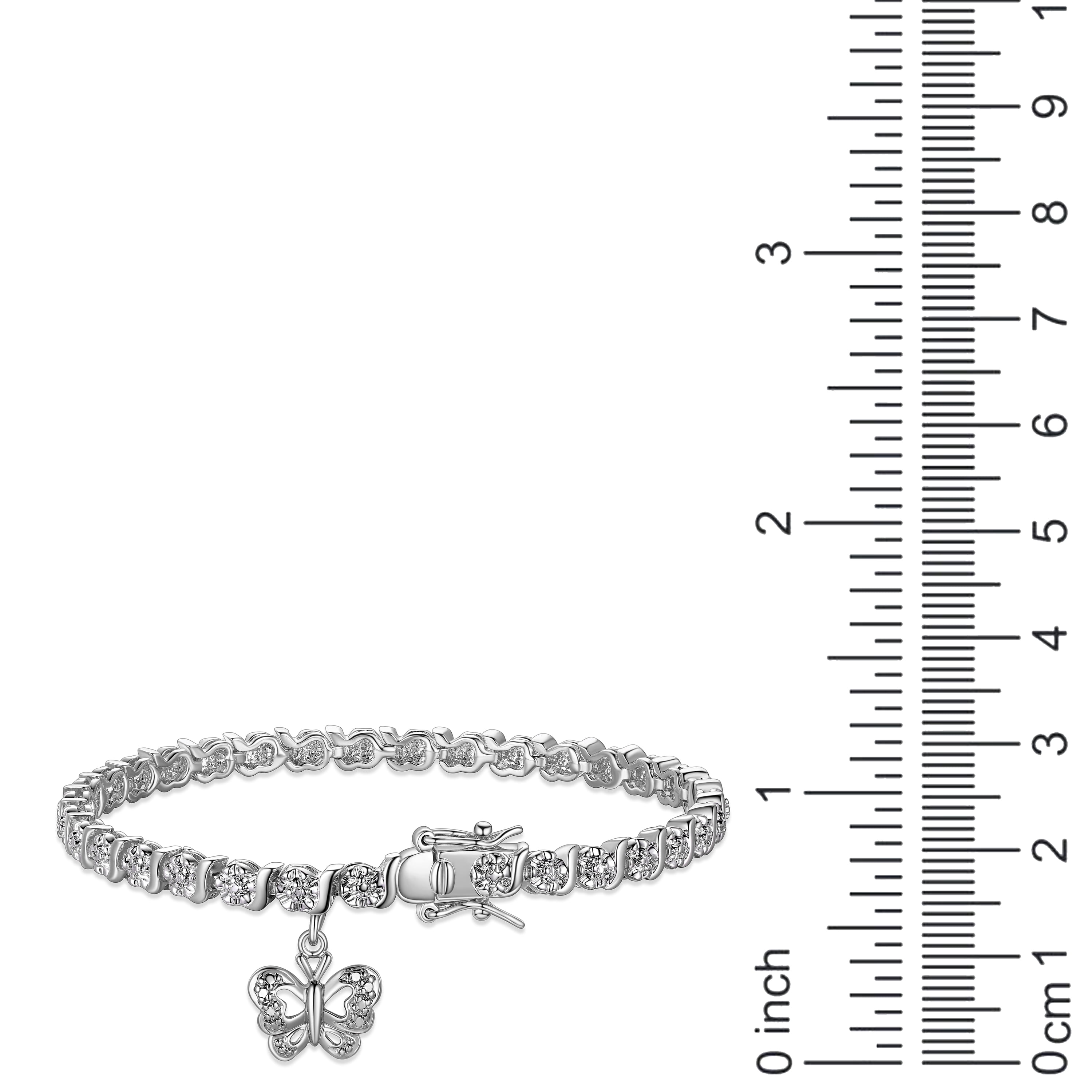 Morgan & Paige Rhodium Plated Diamond Accent Butterfly Charm Tennis Bracelet, 7.25"