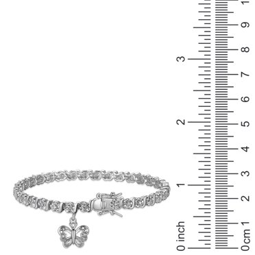 925 Sterling Silver 7" Inlaid Butterfly Red Garnet Tennis Bracelet D715