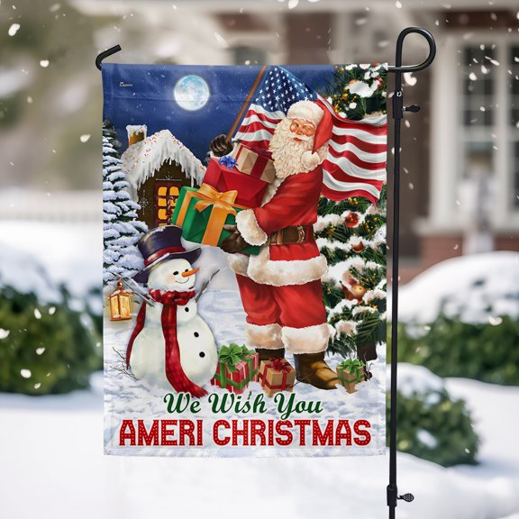 FLAGWIX Santa Claus Snowman American Christmas We Wish You Ameri Christmas Flag MLN4262F Garden Flag 11.5" x 17.5" - Decorative Indoor Outdoor Flag