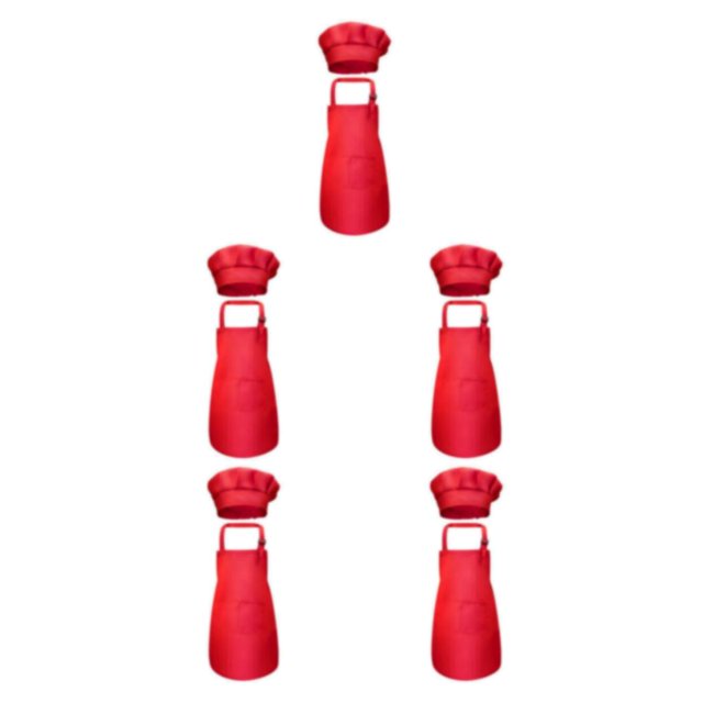 kurtrusly Amusant et Fonctionnel Enfants Tablier Chef Ensemble avec Dossard Réglable et Poche avant Rouge M 56x46cm 5Set