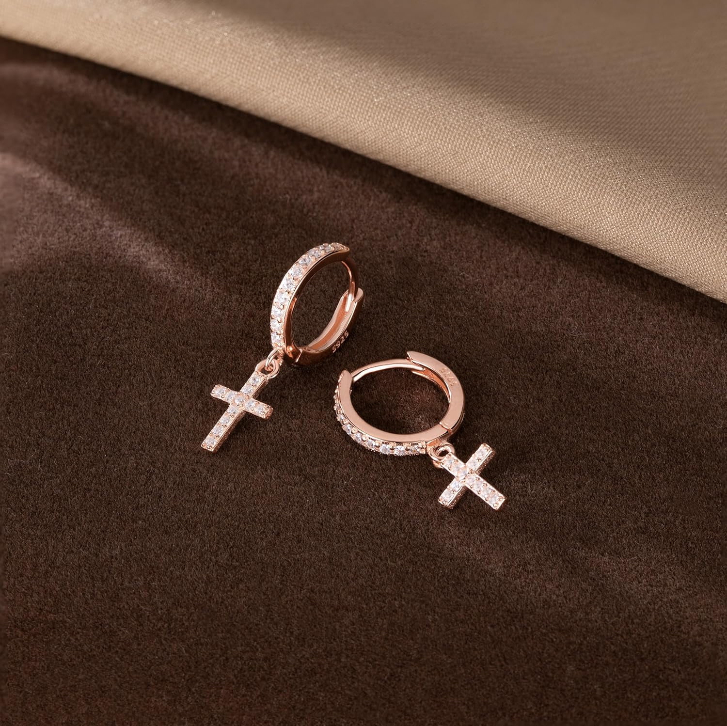 Solid 925 Sterling Silver Cross Hoop Earrings for Women Teens Small CZ Hoop Earrings Huggie Drop