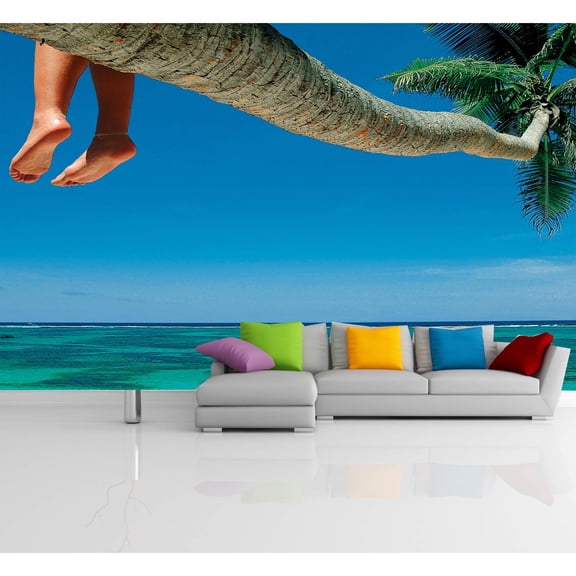 Startonight Mural Wall Art Palm Tree on the Beach Illuminated Trees Wallpaper Photo 5 Stars Gift Large 10 x 28,82 ‘’ x 50,4 ‘’ Total 8’4”x 12'