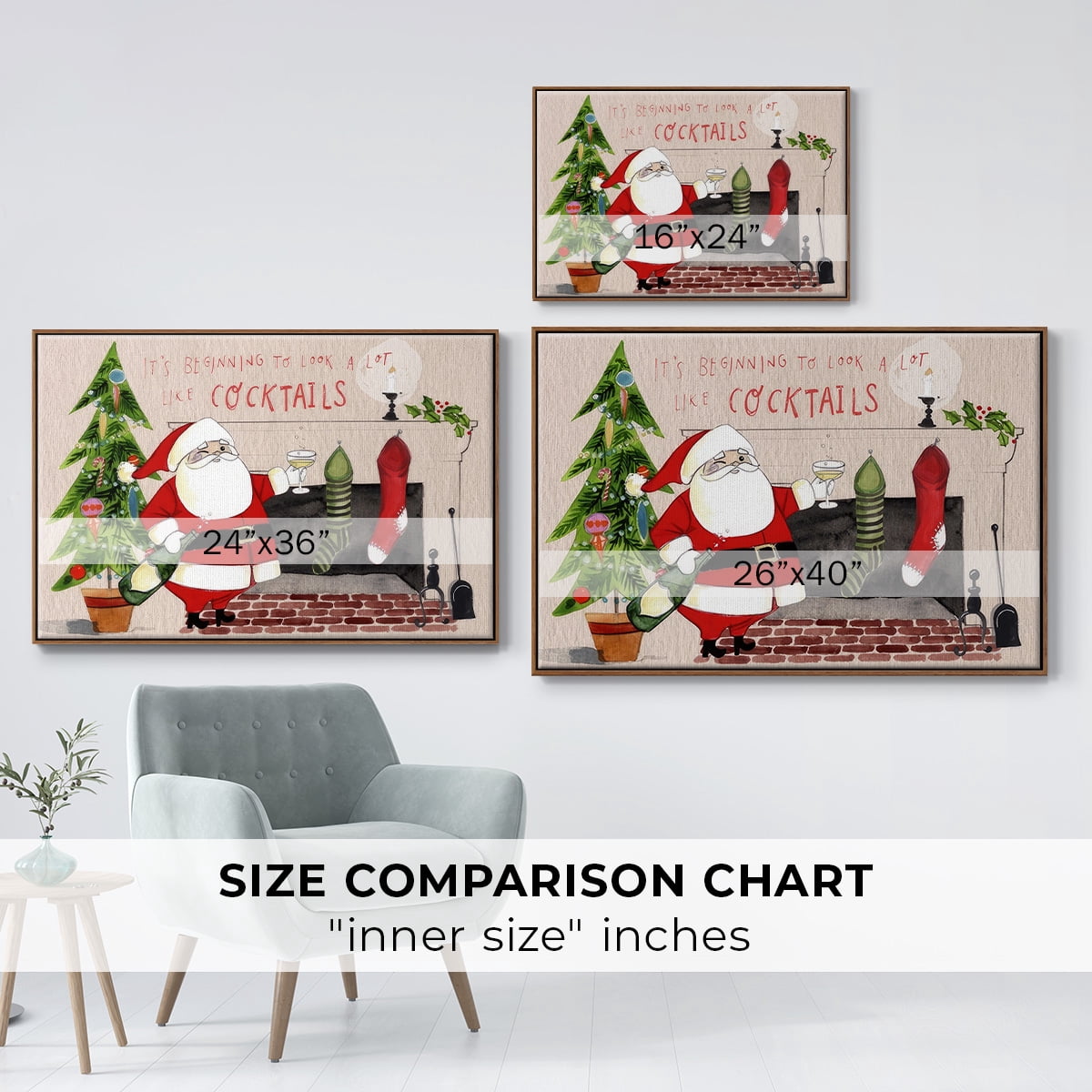 Get Blitzened Collection A - Framed Gallery Wrapped Holiday Canvas - 27 x 41 - Rosewood Frame