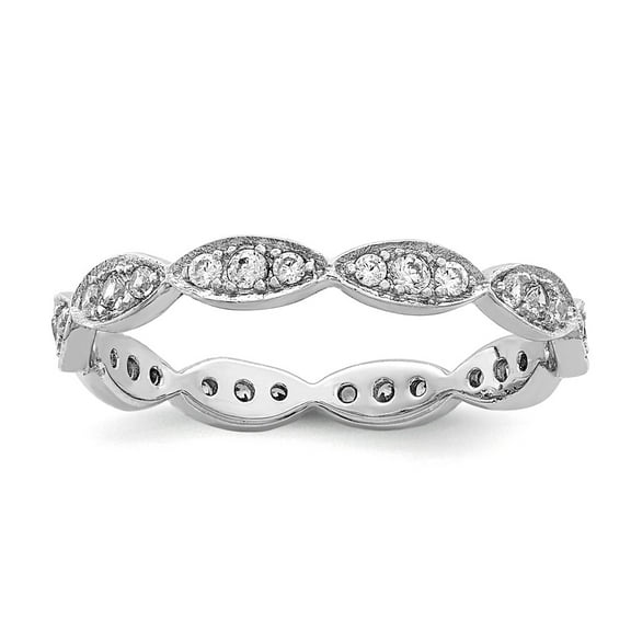 925 Sterling Silver Rhodium Plated Fancy Scalloped Cubic Zirconia Band Ring Size 8 2.58mm Wide Ring for Women and Men